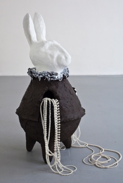 n.t. 2011 fired black clay/white paint/fake pearls H: 93 cm