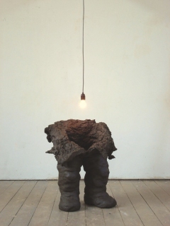 n.t. 2008 fired black clay/lamp H: 78 cm