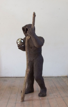 n.t. 2015 fired black clay, ceramics/wood H: 156 cm
